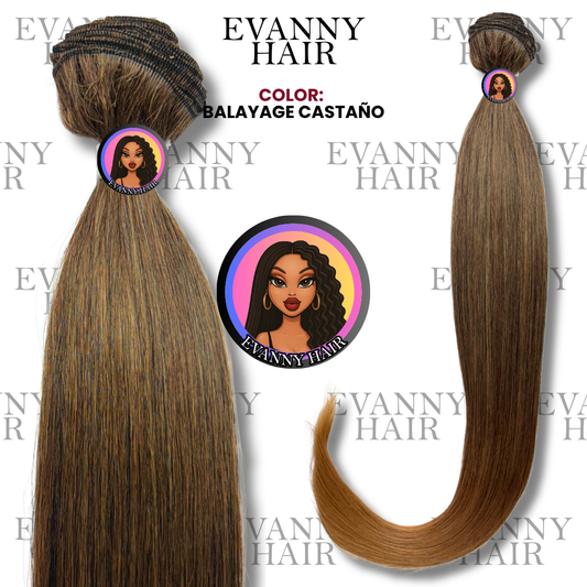 Extensiones de cabello CLON HUMANO 200g 28" Balayage Castaño